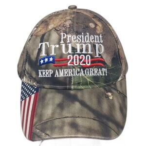 US Print Factory Trump 2020 Baseball Cap Brown Green OS Hat Camo Slideback USA